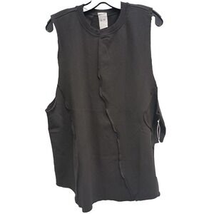 Rare/Self Tank Top Womens  XL Black Sanded Mixed Knit Grunge Minimalist NEW